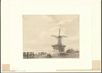 Gezicht op de Stadsvuilwatermolen aan het Funen