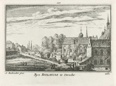 Gezicht op de stadswal bij het dolhuis en het St.-Agnietenklooster te Utrecht, 1661