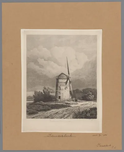 Gezicht op de Steenenmolen of Rembrandts molen in Koudekerk aan den Rijn