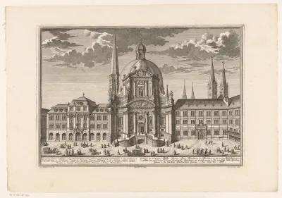 Gezicht op de stiftskerk in Würzburg, tegenwoordig bekend als de Neumünster