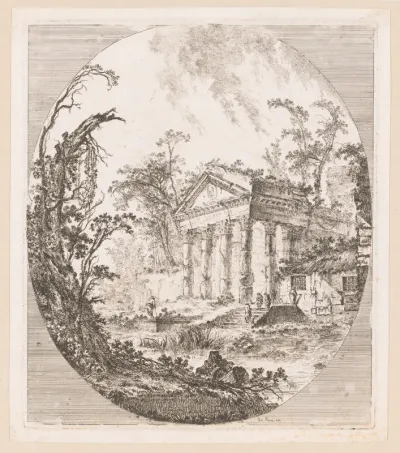Gezicht op de tempel van Augustus