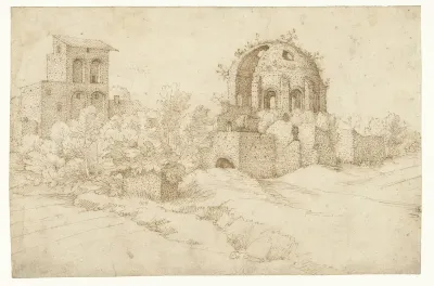 Gezicht op de tempel van Minerva Medica