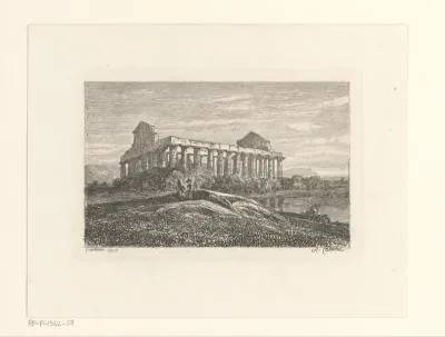 Gezicht op de tempel van Poseidon in Paestum