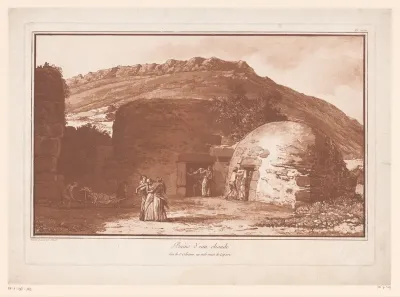 Gezicht op de termen van San Calogero te Lipari met figuren