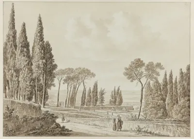 Gezicht op de terrassen van de Villa d’Este in Tivoli