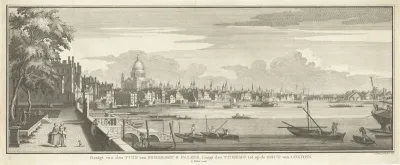 Gezicht op de Theems en de tuin van Somerset House te Londen