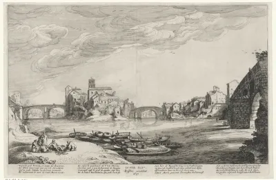 Gezicht op de Tiber met Romeinse bruggen