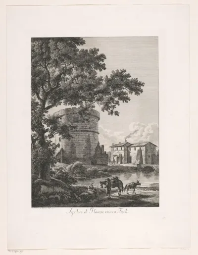Gezicht op de tombe van Plautius Lucanus bij Tivoli
