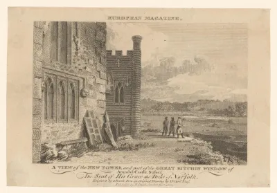 Gezicht op de toren en keukenramen van het kasteel Arundel