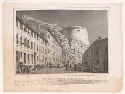 Gezicht op de toren van Bellanda op de Colline du Château in Nice