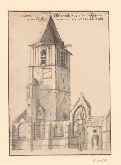 Gezicht op de toren van de kerk te Warmond