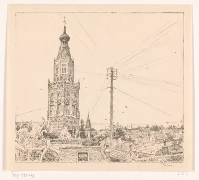 Gezicht op de toren van de Zuiderkerk, te Enkhuizen