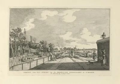 Gezicht op de Trekweg en Trekvliet richting Delft te Den Haag