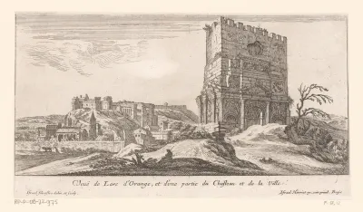 Gezicht op de Triomfboog van Orange en het kasteel