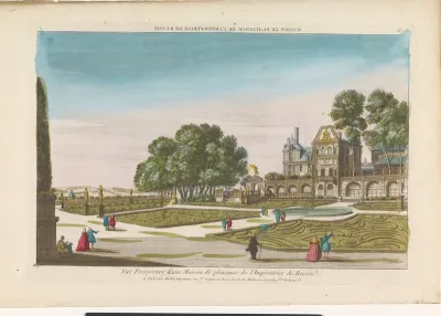 Gezicht op de tuin en het buitenhuis van de keizerin van Rusland