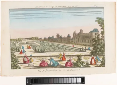 Gezicht op de tuin en het Palais de Fontainebleau