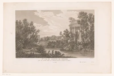 Gezicht op de tuin van het Petit Trianon met de Temple de l'Amour