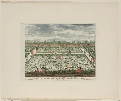 Gezicht op de tuinen aan de zuidzijde van Paleis Soestdijk