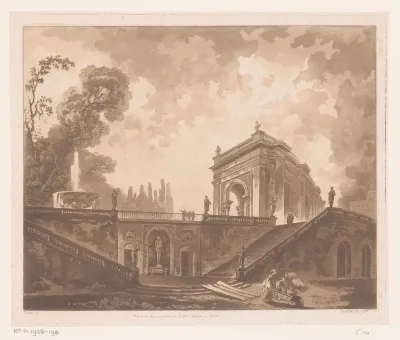 Gezicht op de tuinen van de Villa Albani