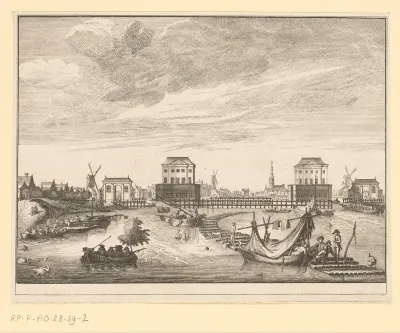 Gezicht op de twee Blokhuizen in de Amstel, 1651-1654