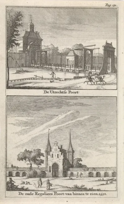 Gezicht op de Utrechtsepoort en Regulierspoort