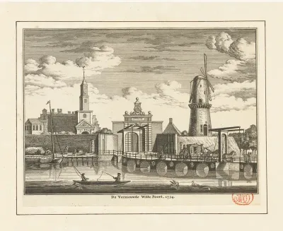 Gezicht op de vernieuwde Witte Poort te Leiden, 1734