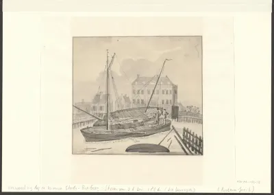 Gezicht op de verwoesting bij de Nieuwe Stadsherberg door de storm van 26 december 1836