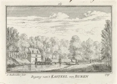Gezicht op de voorpoort van Kasteel Buren