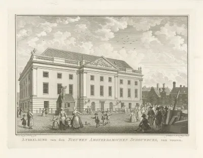 Gezicht op de voorzijde van de schouwburg aan het Leidseplein te Amsterdam, 1774