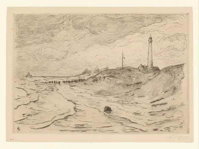 Gezicht op de vuurtoren van Scheveningen