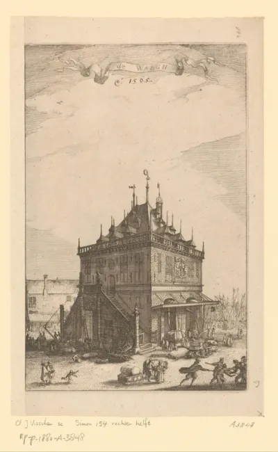 Gezicht op de Waag op de Dam te Amsterdam, 1565