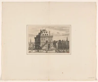 Gezicht op de Waag op de Dam te Amsterdam