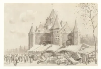 Gezicht op de Waag op de Nieuwmarkt