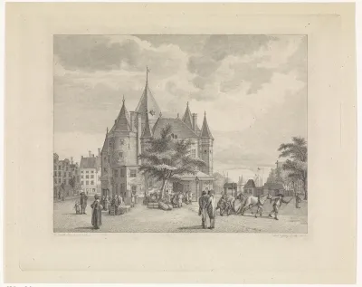 Gezicht op de Waag te Amsterdam, gezien in noordelijke richting