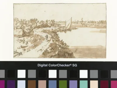 Gezicht op de Waal met het kasteel Zuilichem