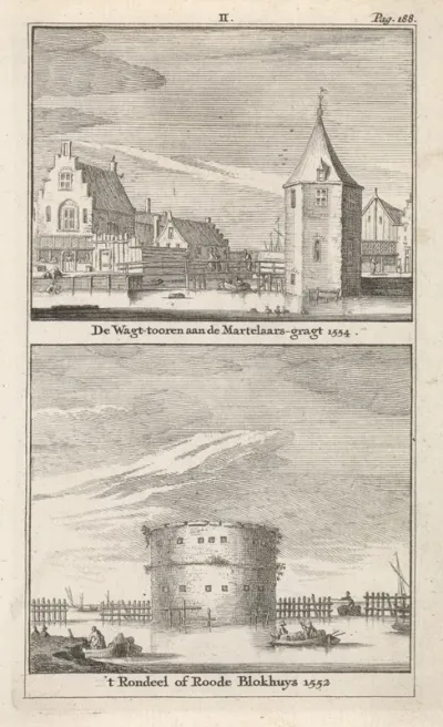 Gezicht op de wachttoren bij de Martelaarsgracht en het Rondeel van Amsterdam