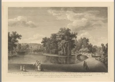 Gezicht op de Waltonbrug en Venustempel in de tuin van West Wycombe Park