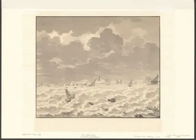 Gezicht op de watersnood tussen Nieuwendam en Zunderdorp van 1825