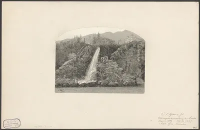 Gezicht op de waterval in het hoofdgebouw van de Internationale Voedseltentoonstelling 1887