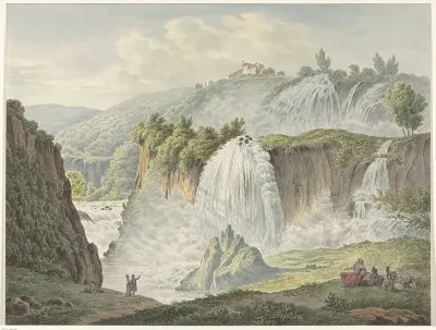 Gezicht op de watervallen van Tivoli