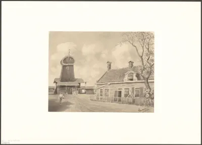 Gezicht op de werf van molen De Otter