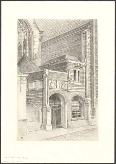 Gezicht op de werkingang Oudekerksplein
