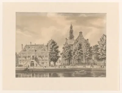 Gezicht op de Westerkerk en de Westerhal te Amsterdam