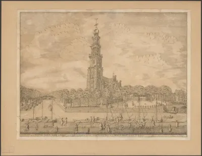Gezicht op de Westerkerk en Westermarkt, gezien vanaf de Prinsengracht