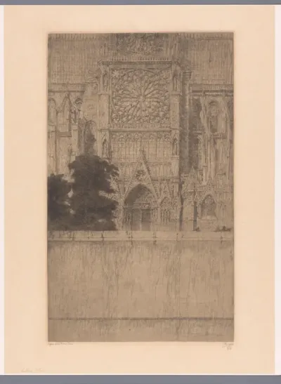 Gezicht op de westgevel van de Notre-Dame van Paris