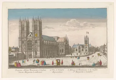Gezicht op de Westminster Abbey en de kerk St Margaret's te Londen
