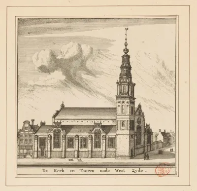 Gezicht op de westzijde van de Zuiderkerk te Amsterdam