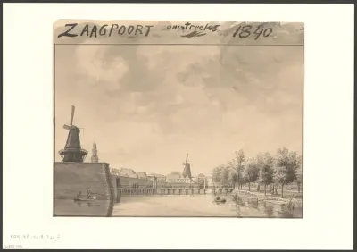 Gezicht op de Zaagmolenpoort en De Kat bij de Singelgracht
