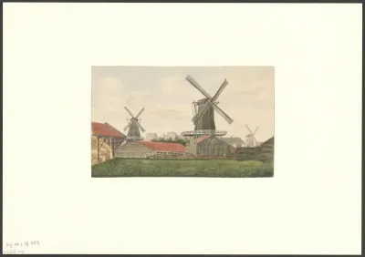 Gezicht op de Zaagmolensloot met molens De Ruiter en Bouwlust