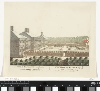 Gezicht op de zijkant en de voorkant van Huis ter Nieuburch te Rijswijk vanuit het oosten